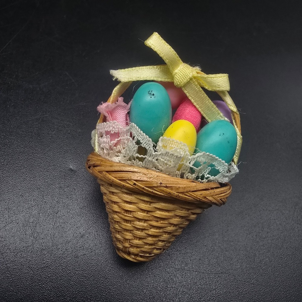 Easter Eggs in Basket Brooch Spring Colorful Egg Vintage Jewelry